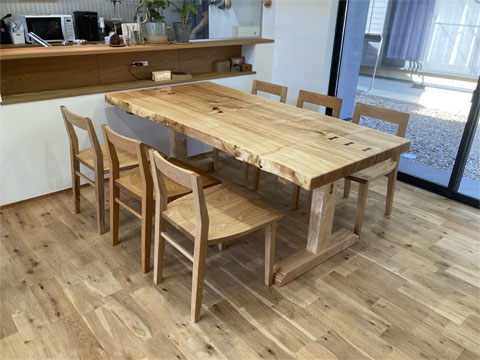 栃無垢一枚板ダイニングテーブルセット